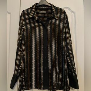 Mos Mosh Black and Gold Striped Blouse with Lightweight Fabric